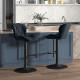 Bar Stool Set of 2 Fabric Adjustable Height Armless Upholstered Counter Chairs with Swivel Seat, Black