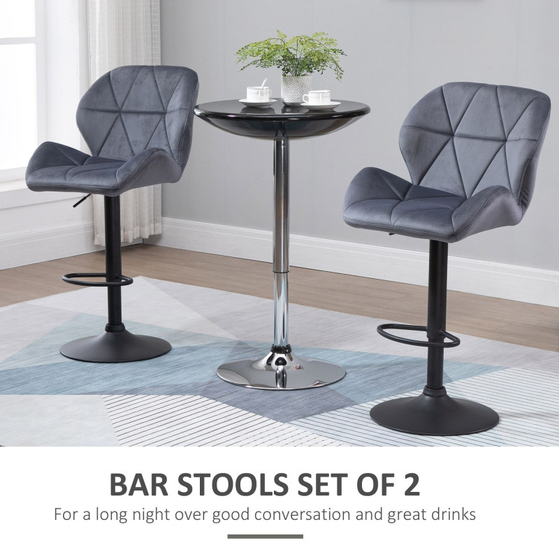 Bar Stool Set of 2 Fabric Adjustable Height Armless Upholstered Counter Chairs with Swivel Seat, Grey