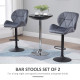 Bar Stool Set of 2 Fabric Adjustable Height Armless Upholstered Counter Chairs with Swivel Seat, Grey