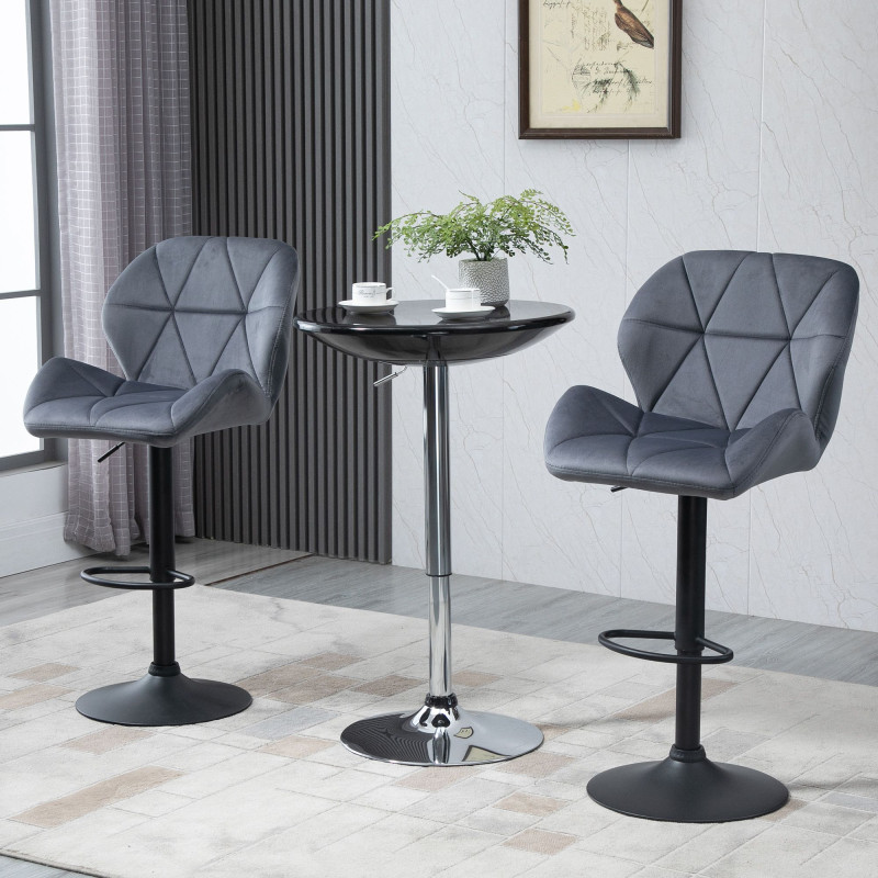Bar Stool Set of 2 Fabric Adjustable Height Armless Upholstered Counter Chairs with Swivel Seat, Grey