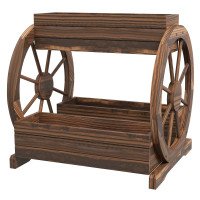 2-Tier Raised Garden Bed, Wooden Wagon Planter Boxes with Drainage Holes, for Vegetables Flowers Herbs, Carbonized