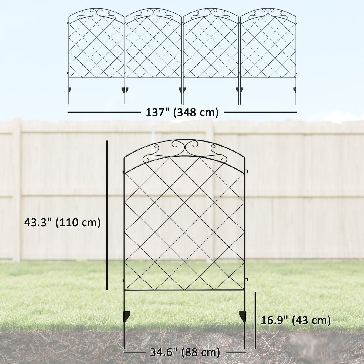 4 Pack Garden Fencing for Yard, Decorative Fence Panels as Animal Barrier and Flower Edging, Circle, Black