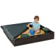 Kids Outdoor Sandbox with Canopy, Bottom Fabric Liner, Brown