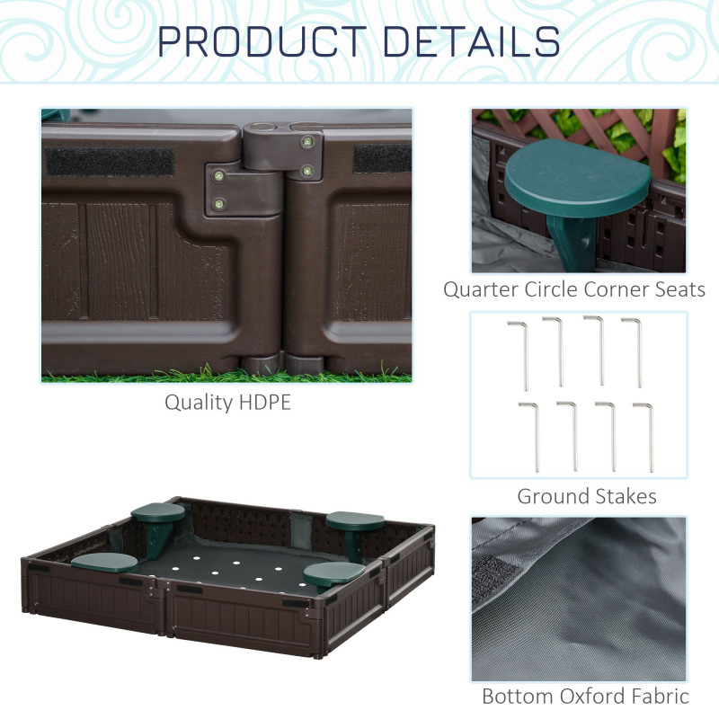 Kids Outdoor Sandbox with Canopy, Bottom Fabric Liner, Brown