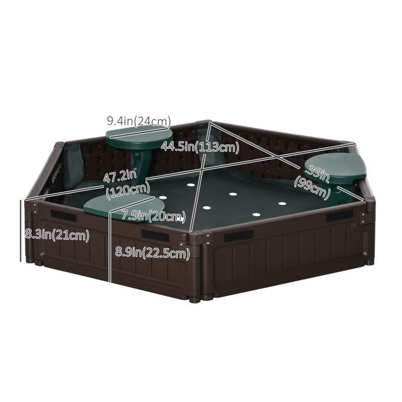 DIY Kids Sandbox with Waterproof Oxford Cover, Sand Playset Station with Bottom Fabric Liner, for 3-12 Years Old, Outdoor Indoor Backyard, Brown