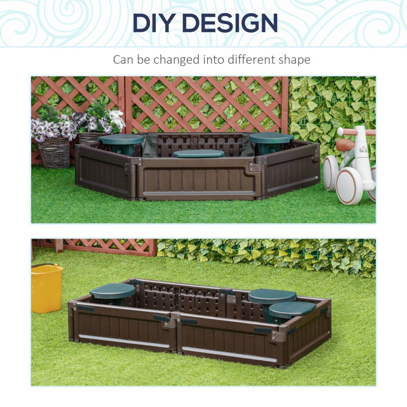 DIY Kids Sandbox with Waterproof Oxford Cover, Sand Playset Station with Bottom Fabric Liner, for 3-12 Years Old, Outdoor Indoor Backyard, Brown