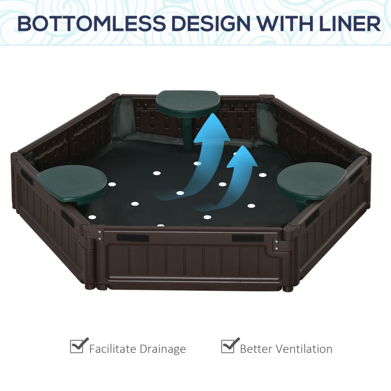 DIY Kids Sandbox with Waterproof Oxford Cover, Sand Playset Station with Bottom Fabric Liner, for 3-12 Years Old, Outdoor Indoor Backyard, Brown