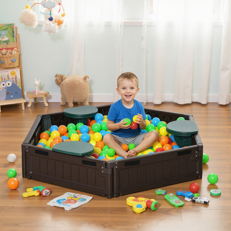 DIY Kids Sandbox with Waterproof Oxford Cover, Sand Playset Station with Bottom Fabric Liner, for 3-12 Years Old, Outdoor Indoor Backyard, Brown