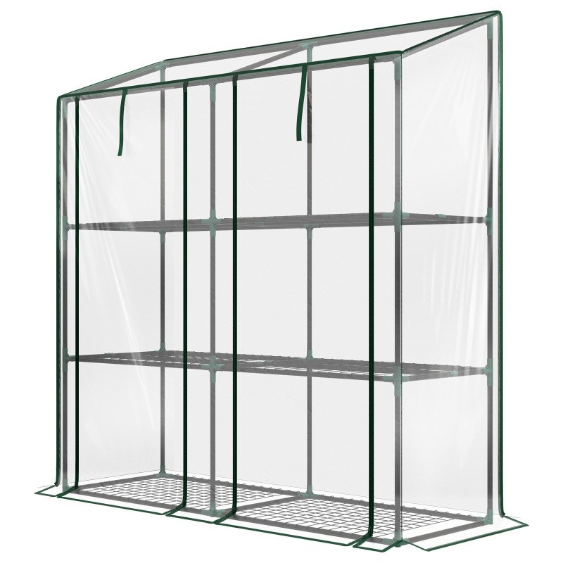 Portable Mini Greenhouse Green House with 3 Tier Shelves, Reinforced Cover, Roll-up Doors, 56.3" x 18.1" x 59.4"