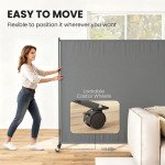 Indoor Room Divider with Castor Wheels, Rolling Privacy Screen for Home Office Bedroom, 6ft Tall