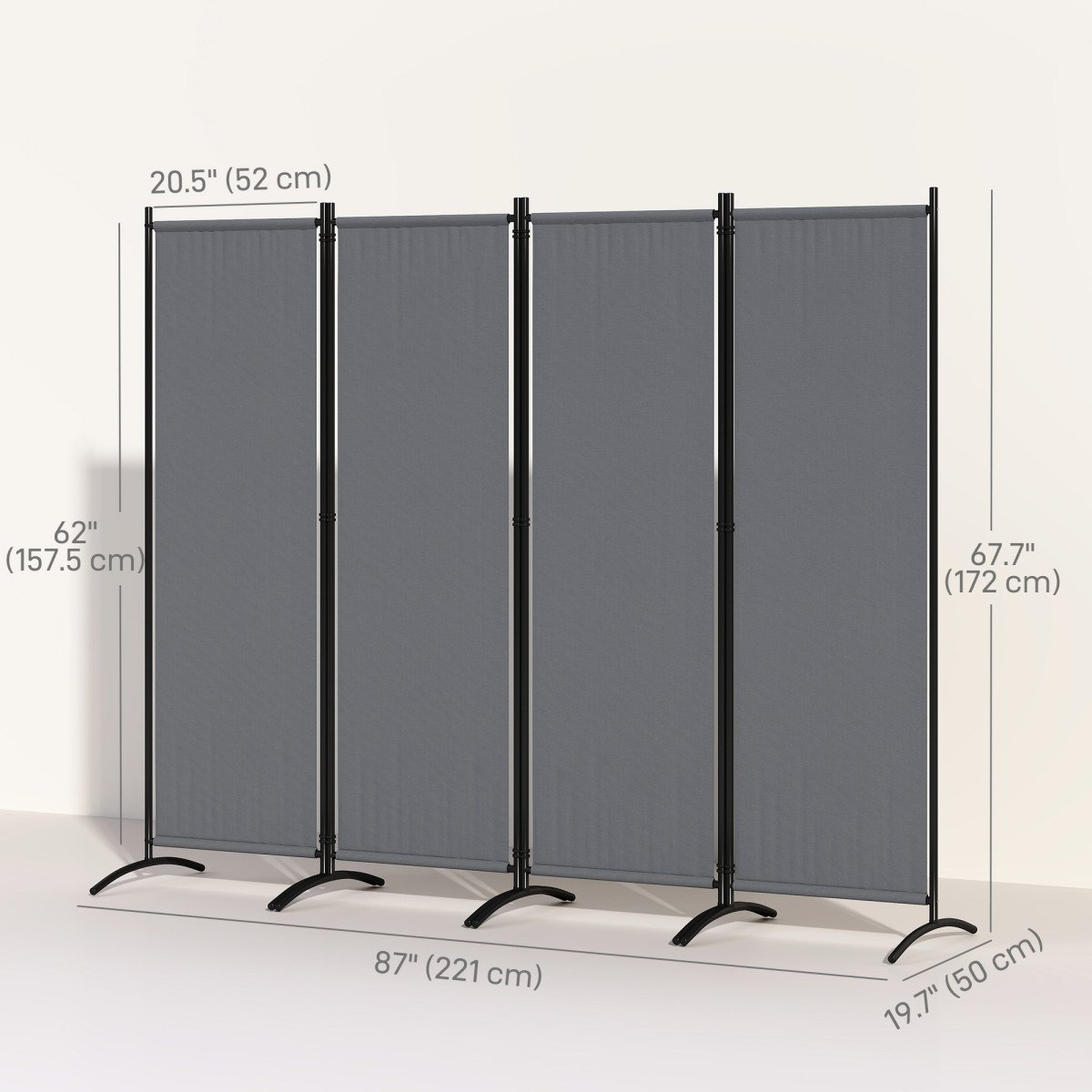 Folding Room Divider, Privacy Screen for Home Office Bedroom, 5.6FT Tall, Dark Grey