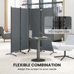 Folding Room Divider, Privacy Screen for Home Office Bedroom, 5.6FT Tall, Dark Grey
