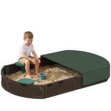Kids Sandbox with Cover, Seat, Sandbox Outdoor for Backyard, Brown