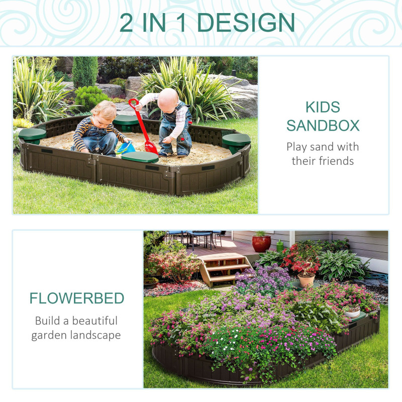 Kids Sandbox with Cover, Seat, Sandbox Outdoor for Backyard, Brown