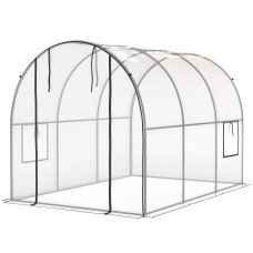 Polytunnel Greenhouse with Roll-up Door and Mesh Window, Walk-in Grow House Tent with Steel Frame, 3 x 2 x 2 m, Clear