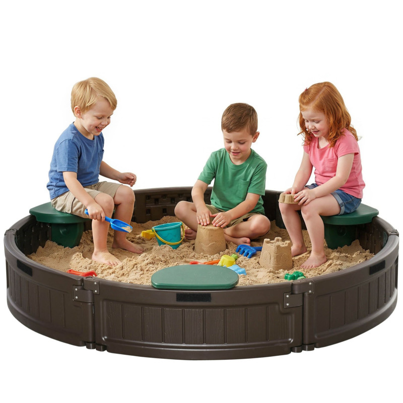 Kids Outdoor Sandbox with Cover Waterproof Oxford Canopy, Bottom Fabric Liner, Children Playset for 3-12 years old, Backyard, Brown