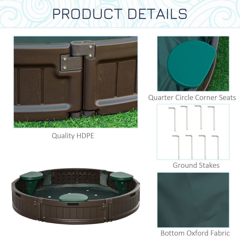 Kids Outdoor Sandbox with Cover Waterproof Oxford Canopy, Bottom Fabric Liner, Children Playset for 3-12 years old, Backyard, Brown
