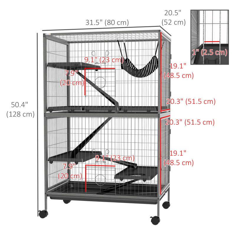 5-Tier Rolling Small Animal Cage, Deluxe Guinea Pig Cage, Ferret Cage for Mink Chinchilla Kitten Rabbit Grey
