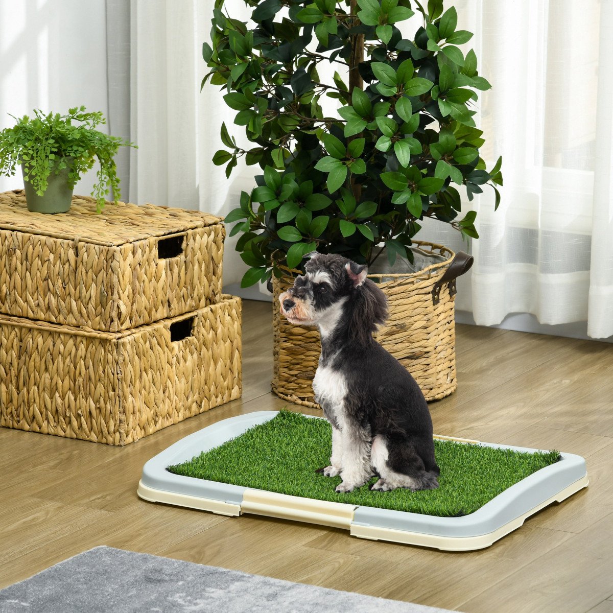Puppy Training Pad, Indoor Portable Puppy Pad, with Artificial Grass, Grid, Panel, Tray, 24.8" x 19.1"