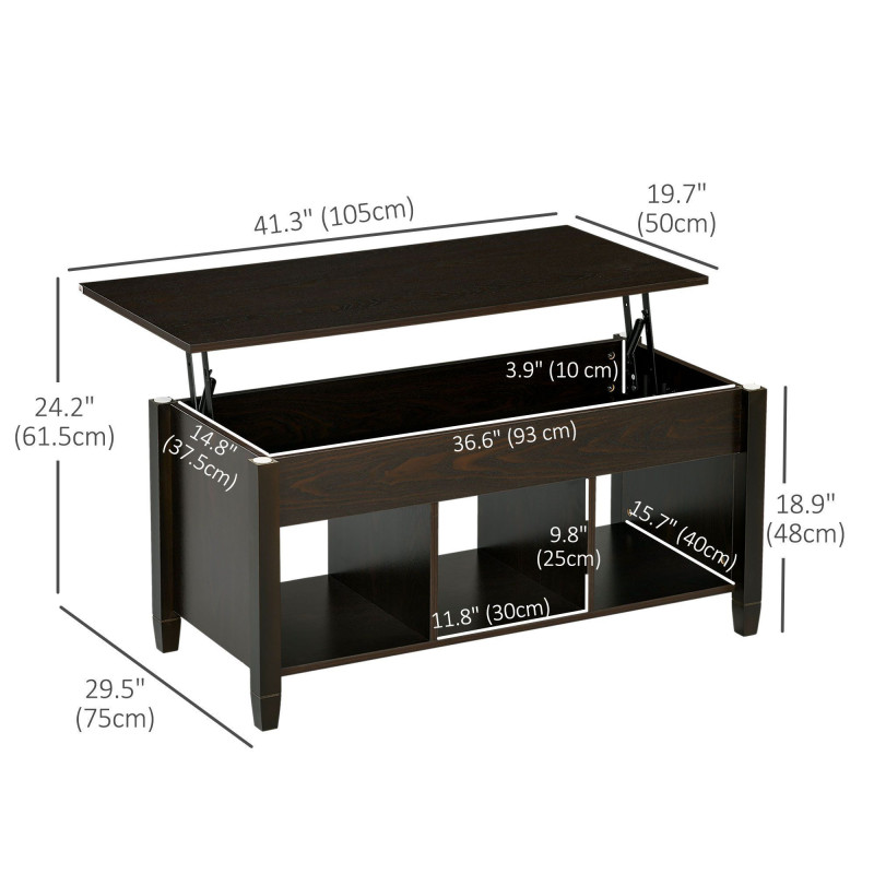 Lift Top Coffee Table, Modern Center Table with Storage Shelves and Hidden Compartment for Living Room, 41