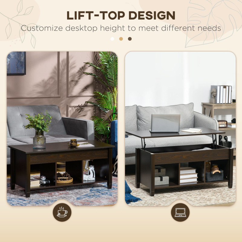 Lift Top Coffee Table, Modern Center Table with Storage Shelves and Hidden Compartment for Living Room, 41