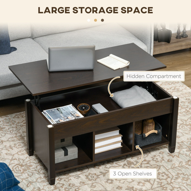 Lift Top Coffee Table, Modern Center Table with Storage Shelves and Hidden Compartment for Living Room, 41