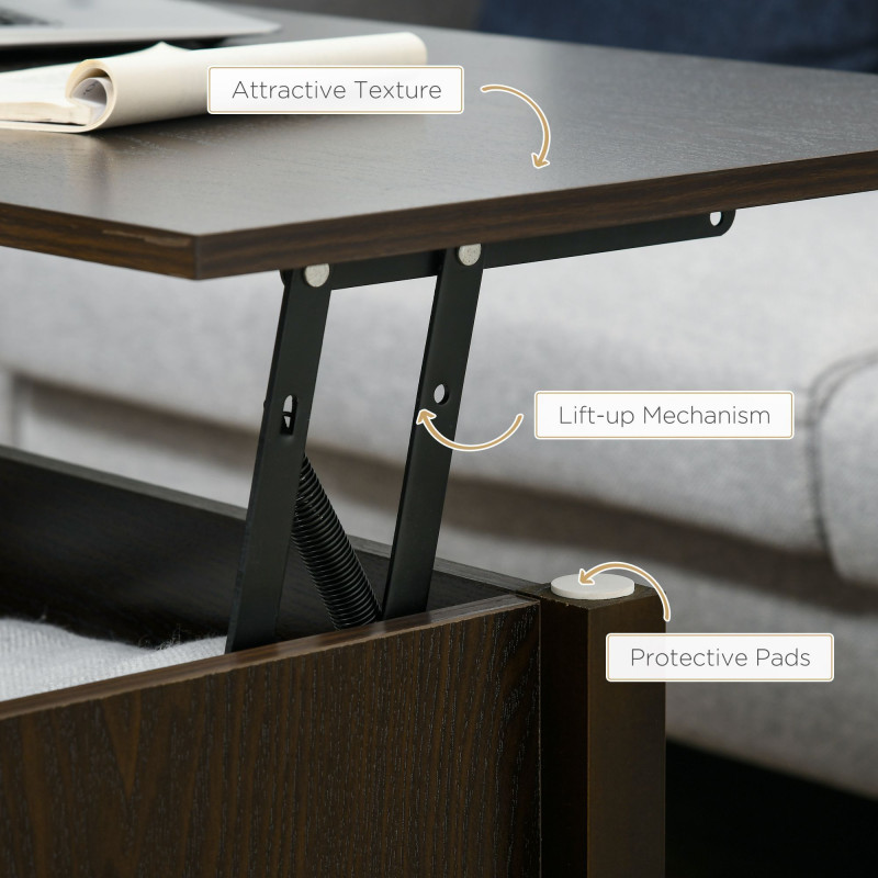 Lift Top Coffee Table, Modern Center Table with Storage Shelves and Hidden Compartment for Living Room, 41