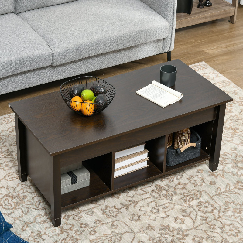 Lift Top Coffee Table, Modern Center Table with Storage Shelves and Hidden Compartment for Living Room, 41