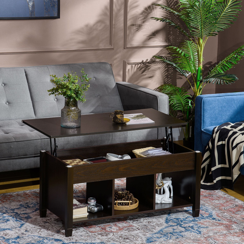 Lift Top Coffee Table, Modern Center Table with Storage Shelves and Hidden Compartment for Living Room, 41
