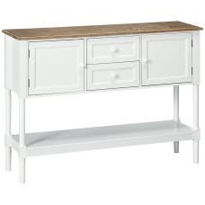 Vintage Console Table with 2 Drawers and Cabinets, Retro Sofa Table for Entryway, Living Room and Bedroom, White