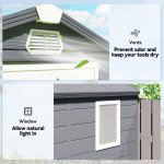 4.5' x 6' Plastic Garden Storage Shed with Latch Door, Vents, Sloped Roof, Dark Grey