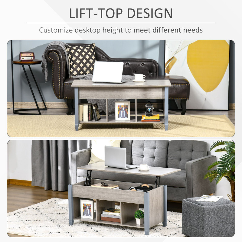 Lift Top Coffee Table, Modern Center Table with Storage Shelves and Hidden Compartment for Living Room, 41