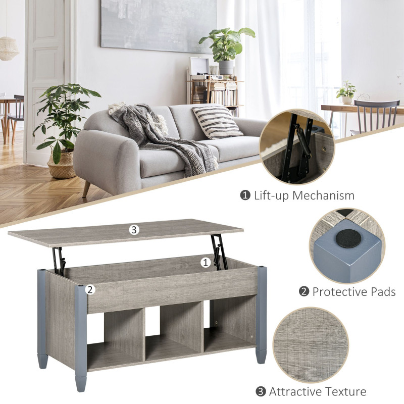 Lift Top Coffee Table, Modern Center Table with Storage Shelves and Hidden Compartment for Living Room, 41