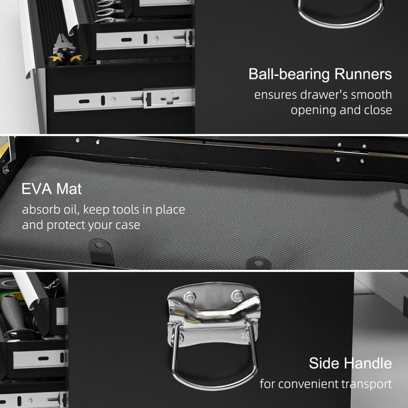 6 Drawer 24" Portable Tool Box with Top Case, Ball Bearing Slides, Metal Tool Chest for Garage, Household and Warehouse