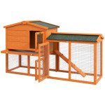 Two-Level Rabbit Hutch Small Animal House Pet Bunny Cage Home w/ Outdoor Run Water & UV Resistant Roof Access Ramp