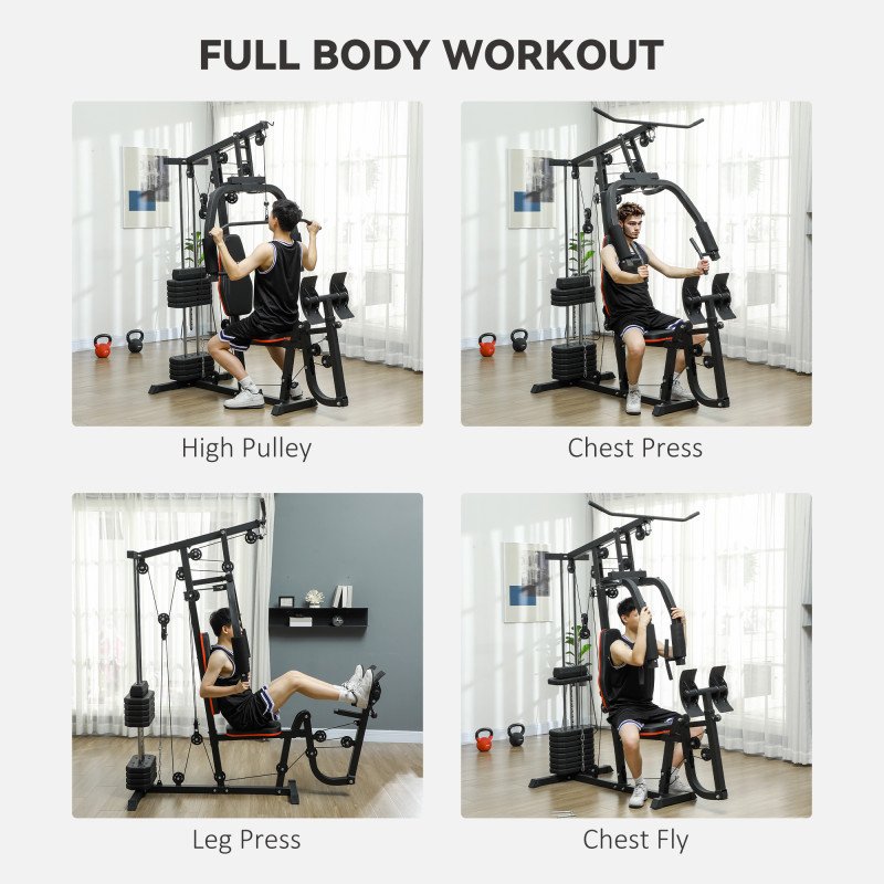 Soozier Home Gym Weights Machine, Multi Gym Lat Pulldown and Leg Workout Equipment with 99lbs Weight Stack