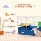 18.5" Small Animal Cage with Water Bottle, Food Dish, Platform, Ramp, Blue