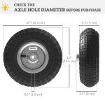 Set of 2 Pneumatic Wheels, 10" Wheelbarrow Wheels Replacement for Barn Carts, Hose Carts, Garden Carts, Black