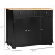 Modern Sideboard, Buffet Cabinet with Storage Cabinets, Drawers and Adjustable Shelves for Living Room, Black