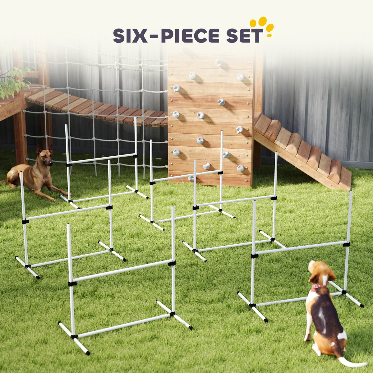 Set of 6 Dog Agility Training Equipment Adjustable Jump Bar Pet Exercise Kit with Carrying Bag (White)