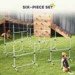Set of 6 Dog Agility Training Equipment Adjustable Jump Bar Pet Exercise Kit with Carrying Bag (White)