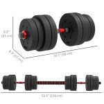 Soozier 66lbs 2-in-1 Adjustable Dumbbells Weight Set, Dumbbell Hand Weights Barbell for Body Fitness, Lifting Training for Home, Office, Gym, Black and Red