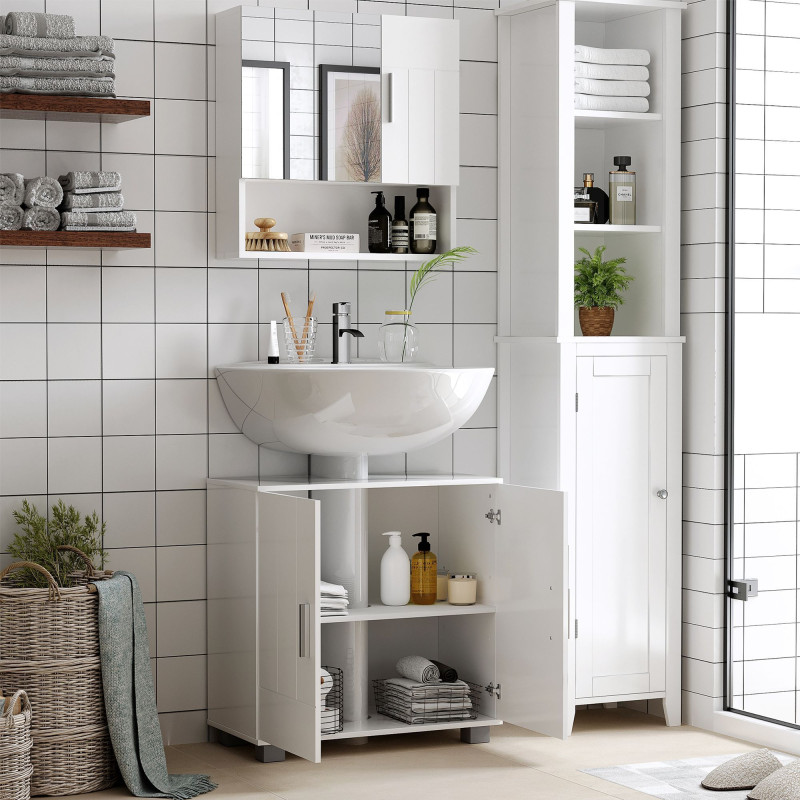 Bathroom Mirror Cabinet, Wall Mounted Medicine Cabinet with Double Doors and Adjustable Shelf, White