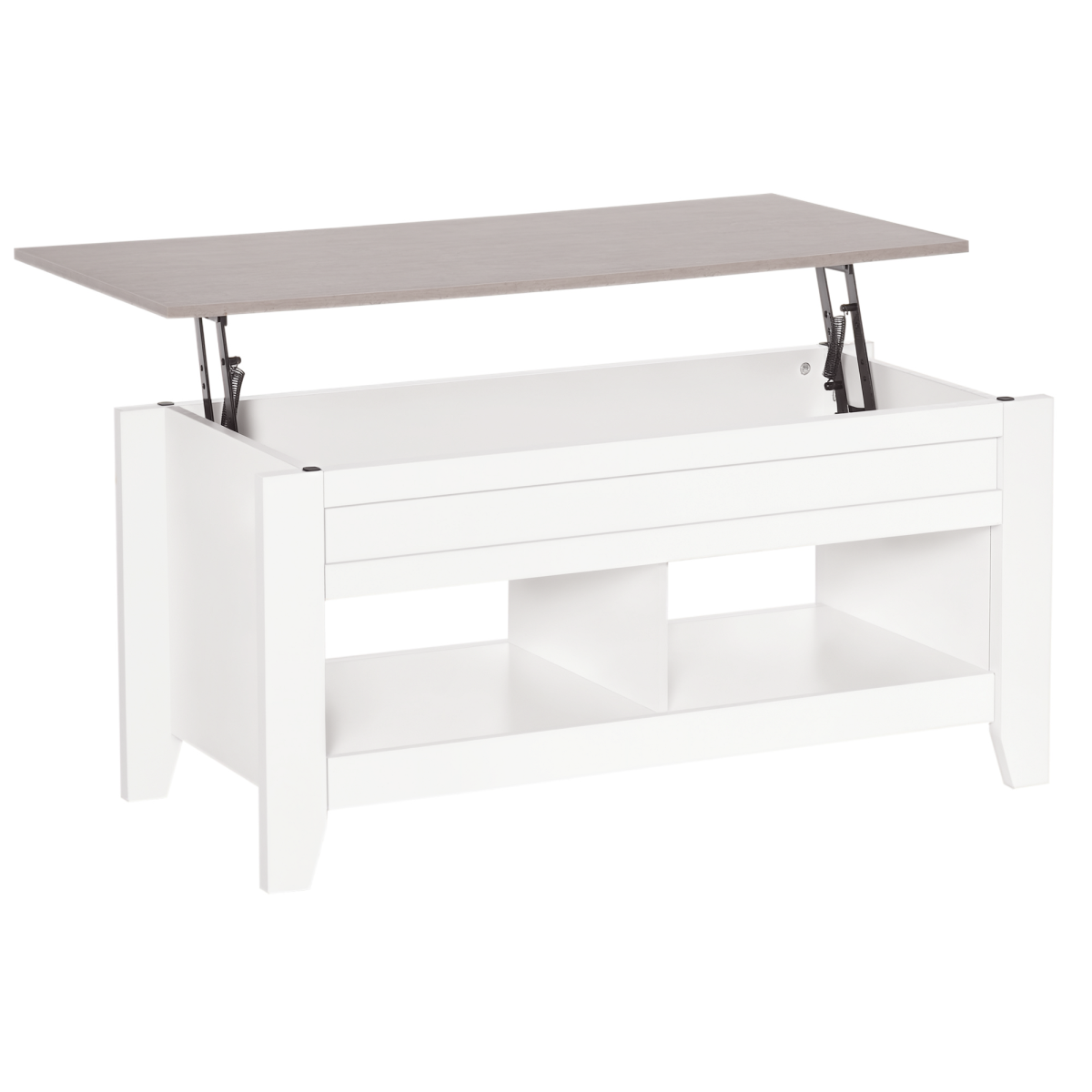 Lift Top Coffee Table with Hidden Storage Compartment and Open Shelves, Lift Tabletop Pop-Up Center Table for Living Room, White