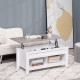 Lift Top Coffee Table with Hidden Storage Compartment and Open Shelves, Lift Tabletop Pop-Up Center Table for Living Room, White