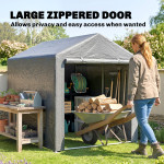 Portable Bicycle Shed with Galvanized Steel Frame and Large Door, Waterproof Outdoor Shed for Garden Tools, Light Grey