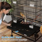 43" Bird Cage with Rolling Stand, Toys, for Budgies Canaries Black
