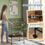 43" Bird Cage with Rolling Stand, Toys, for Budgies Canaries Black