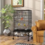 43" Bird Cage with Rolling Stand, Toys, for Budgies Canaries Black