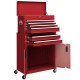 6-Drawer Rolling Tool Chest, 2 in 1 Lockable Storage Cabinet with Hooks, Metal Tool Box for Garage, Workshop, Red